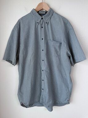 Vintage 2002 Gap Blue White Gingham Plaid Short Sleeve Button Down Shirt XXL